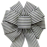 Linen Wreath Bows - Wired Cabana Stripes Black & Ivory Bow (2.5"ribbon~10"Wx20"L)