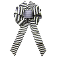 Linen Bows - Wired Cabana Stripes Black & Ivory Bow (2.5"ribbon~10"Wx20"L)