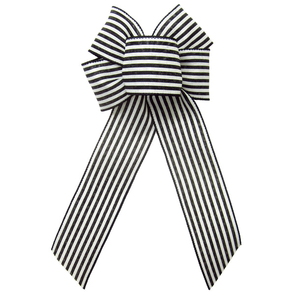 Linen Bows - Wired Cabana Stripes Black & Ivory Bow (2.5"ribbon~6"Wx10"L)