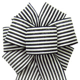 Linen Wreath Bows - Wired Cabana Stripes Black & Ivory Bow (2.5"ribbon~8"Wx16"L)