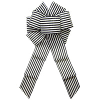 Wreath Bows - Wired Cabana Stripes Black & Ivory Bow (2.5"ribbon~8"Wx16"L)