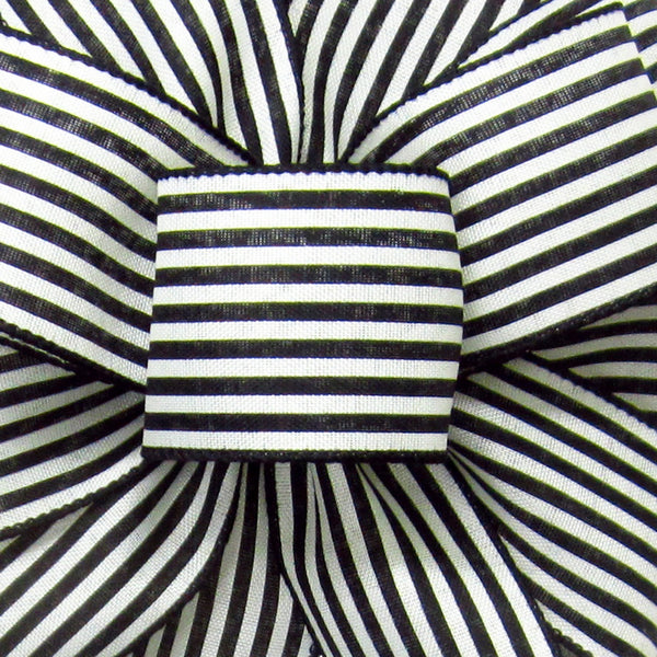 Cabana Stripes Ribbon - Wired Cabana Stripes Black & Ivory Ribbon (#40-2.5"Wx10Yards)