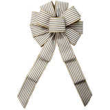Wired Cabana Stripes White & Natural Bow (2.5"ribbon~10"Wx20"L)