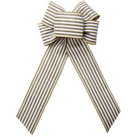 Wired Cabana Stripes White & Natural Bow (2.5"ribbon~6"Wx10"L)