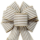 Wired Cabana Stripes White & Natural Bow (2.5"ribbon~8"Wx16"L)