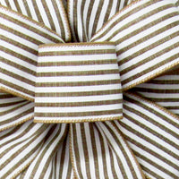 Cabana Stripes Ribbon - Wired Cabana Stripes White & Natural Ribbon (#40-2.5"Wx10Yards)