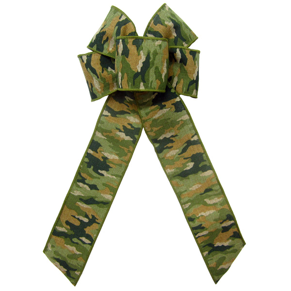 Camouflage Hunting Bows - Wired Green Camouflage Bows (2.5"ribbon~6"Wx10"L)