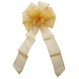 Sheer Wreath Bows - Wired Sheer Gold Bows (2.5"ribbon~8"Wx16"L)