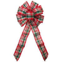 Christmas Wreath Bows - Wired Cozy Christmas Plaid Holiday Bow (2.5"ribbon~10"Wx20"L)