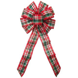 Christmas Wreath Bows - Wired Cozy Christmas Plaid Holiday Bow (2.5"ribbon~10"Wx20"L)