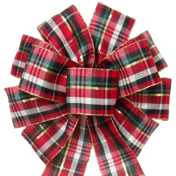 Christmas Bows - Wired Cranberry Plaid Christmas Bow (2.5"ribbon~10"Wx20"L)