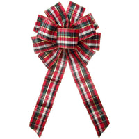 Christmas Plaid Bows - Wired Cranberry Plaid Christmas Bow (2.5"ribbon~10"Wx20"L)