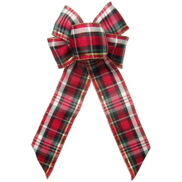 Christmas Bows - Wired Cranberry Plaid Christmas Bow (2.5"ribbon~6"Wx10"L)