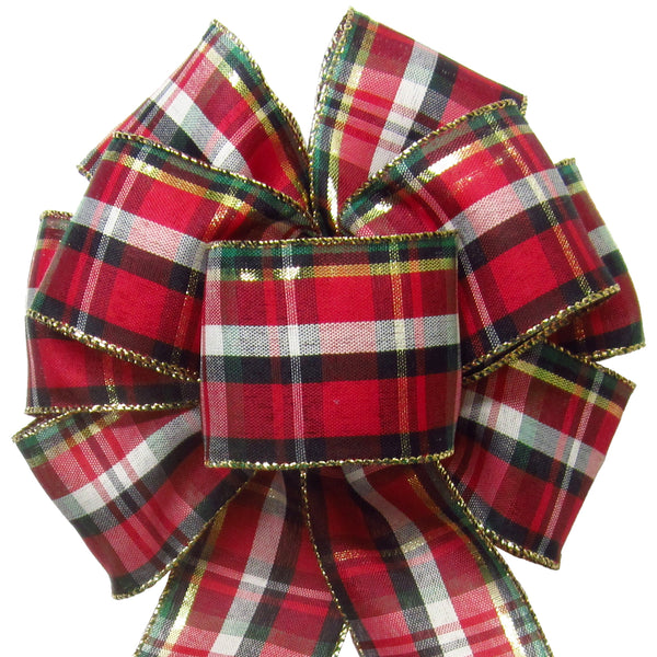 Christmas Wreath bows - Wired Cranberry Plaid Christmas Bow (2.5"ribbon~8"Wx16"L)