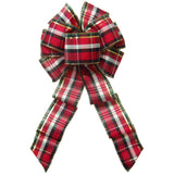 Plaid Wreath Bows - Wired Cranberry Plaid Christmas Bow (2.5"ribbon~8"Wx16"L)