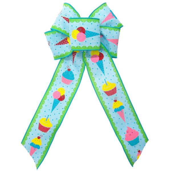 Happy Birthday Bows - Wired Birthday Cupcakes & Ice Cream Cones Bows (2.5"ribbon~6"Wx10"L)