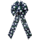 Wired Easter Bows - Wired White Daisies on Navy Blue Linen Bow (2.5"ribbon~8"Wx16"L)