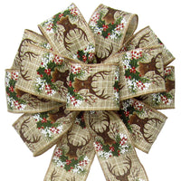 Rustic Christmas Bows - Wired Snowberry Deer Antlers Christmas Bow (2.5"ribbon~10"Wx20"L)
