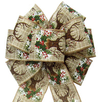 Christmas Wreath Bows - Wired Snowberry Deer Antlers Christmas Bow (2.5"ribbon~8"Wx16"L)