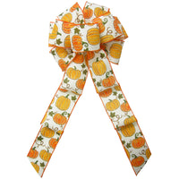 Fall Wreath Bows - Wired Dotted Fall Pumpkins on Ivory Bows (2.5"ribbon~8"Wx16"L)