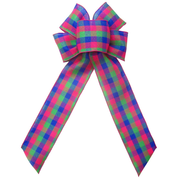 Wired Easter Basket Buffalo Plaid Bow (2.5"ribbon~6"Wx10"L) - Alpine Holiday Bows