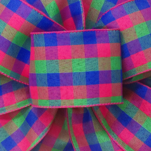 Wired Spring Ribbon - Wired Bright & Bold Buffalo Plaid Ribbon (#40-2.5"Wx10Yards)