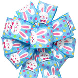 Easter Bunny Bows - Wired Easter Bunnies & Eggs Blue Bow (2.5"ribbon~10"Wx20"L)