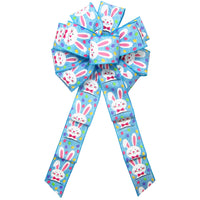 Easter Wreath Bows - Wired Easter Bunnies & Eggs Blue Bow (2.5"ribbon~10"Wx20"L)