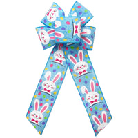 Easter Bunny Bows - Wired Easter Bunnies & Eggs Blue Bow (2.5"ribbon~6"Wx10"L)