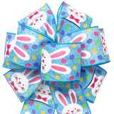 Easter Wreath Bows - Wired Easter Bunnies & Eggs Blue Bow (2.5"ribbon~8"Wx16"L)
