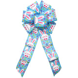 Easter Bunny Bows - Wired Easter Bunnies & Eggs Blue Bow (2.5"ribbon~8"Wx16"L)