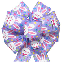 Easter Bows - Wired Easter Bunnies & Eggs Lavender Bow (2.5"ribbon~10"Wx20"L)