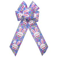 Easter Bows - Wired Easter Bunnies & Eggs Lavender Bow (2.5"ribbon~6"Wx10"L)