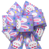 Easter Bows - Wired Easter Bunnies & Eggs Lavender Bow (2.5"ribbon~8"Wx16"L)
