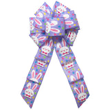 Easter Basket Bows - Wired Easter Bunnies & Eggs Lavender Bow (2.5"ribbon~8"Wx16"L)