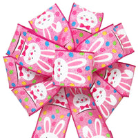 Easter Bunny Bows - Wired Easter Bunnies & Eggs Pink Bow (2.5"ribbon~10"Wx20"L)
