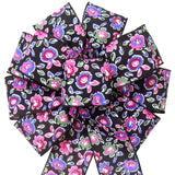 Spring Floral Bows - Wired Electric Flowers Retro Blooms Bow (2.5"ribbon~10"Wx20"L)