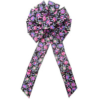 Deco Floral Bows - Wired Electric Flowers Retro Blooms Bow (2.5"ribbon~10"Wx20"L)
