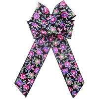 Spring Floral Bows - Wired Electric Flowers Retro Blooms Bow (2.5"ribbon~6"Wx10"L)