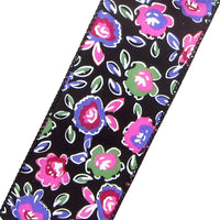 Retro Floral Ribbon - Wired Electric Flowers Retro Blooms Ribbon (#40-2.5"Wx10Yards)
