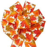 Fall Wreath Bows - Wired Fluttering Fall Leaves on Ivory Bows (2.5"ribbon~10"Wx20"L)