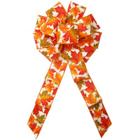 Fall Bows - Wired Fluttering Fall Leaves on Ivory Bows (2.5"ribbon~10"Wx20"L)