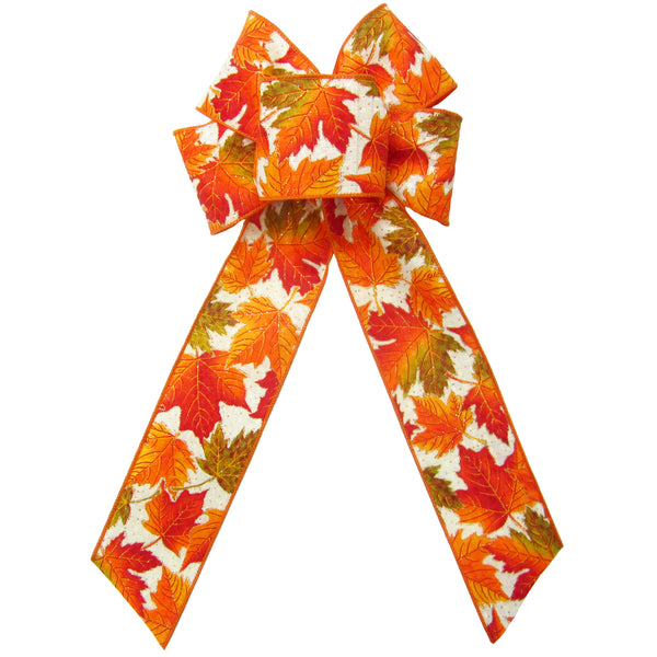 Fall Bows - Wired Fluttering Fall Leaves on Ivory Bows (2.5"ribbon~6"Wx10"L)