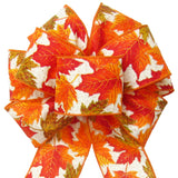 Fall Wreath Bows - Wired Fluttering Fall Leaves on Ivory Bows (2.5"ribbon~8"Wx16"L)