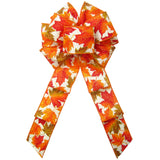 Fall Bows - Wired Fluttering Fall Leaves on Ivory Bows (2.5"ribbon~8"Wx16"L)