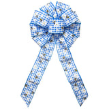 Spring Wreath Bows - Wired Gingham Bees & Daisies Blue Bow (2.5"ribbon~10"Wx20"L)