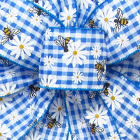 Spring Ribbon - Wired Blue & White Gingham Bees & Daisies Ribbon (#40-2.5"Wx10Yards)
