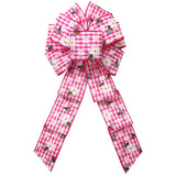 Spring Bows - Wired Gingham Bees & Daisies Pink Bow (2.5"ribbon~8"Wx16"L)