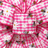 Easter Ribbon - Wired Pink & White Gingham Bees & Daisies Ribbon (#40-2.5"Wx10Yards)