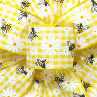 Spring Ribbon - Wired Yellow & White Gingham Bees & Daisies Ribbon (#40-2.5"Wx10Yards)